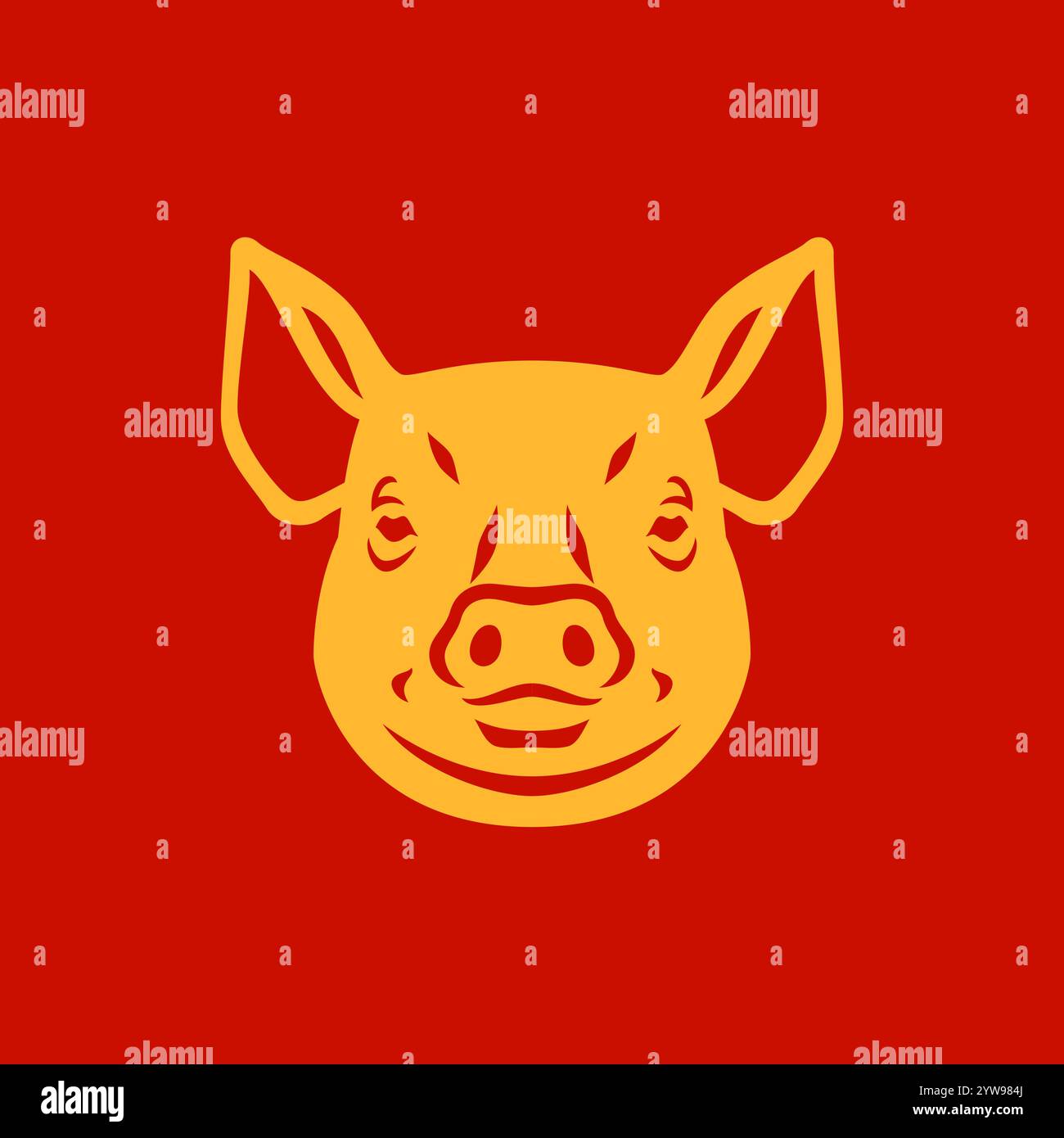 Pig muselet doré mascotte chinoise nouvel an monochrome icône vecteur plat illustration. Tête de porc avec porcelet et oreilles zodiaque asiatique astrologie minimaliste SY Illustration de Vecteur