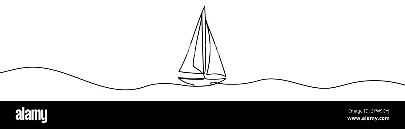 Une illustration en ligne continue d'un bateau ou d'un yacht, isolé sur fond blanc. Dessin au trait d'un bateau ou d'un yacht Illustration de Vecteur