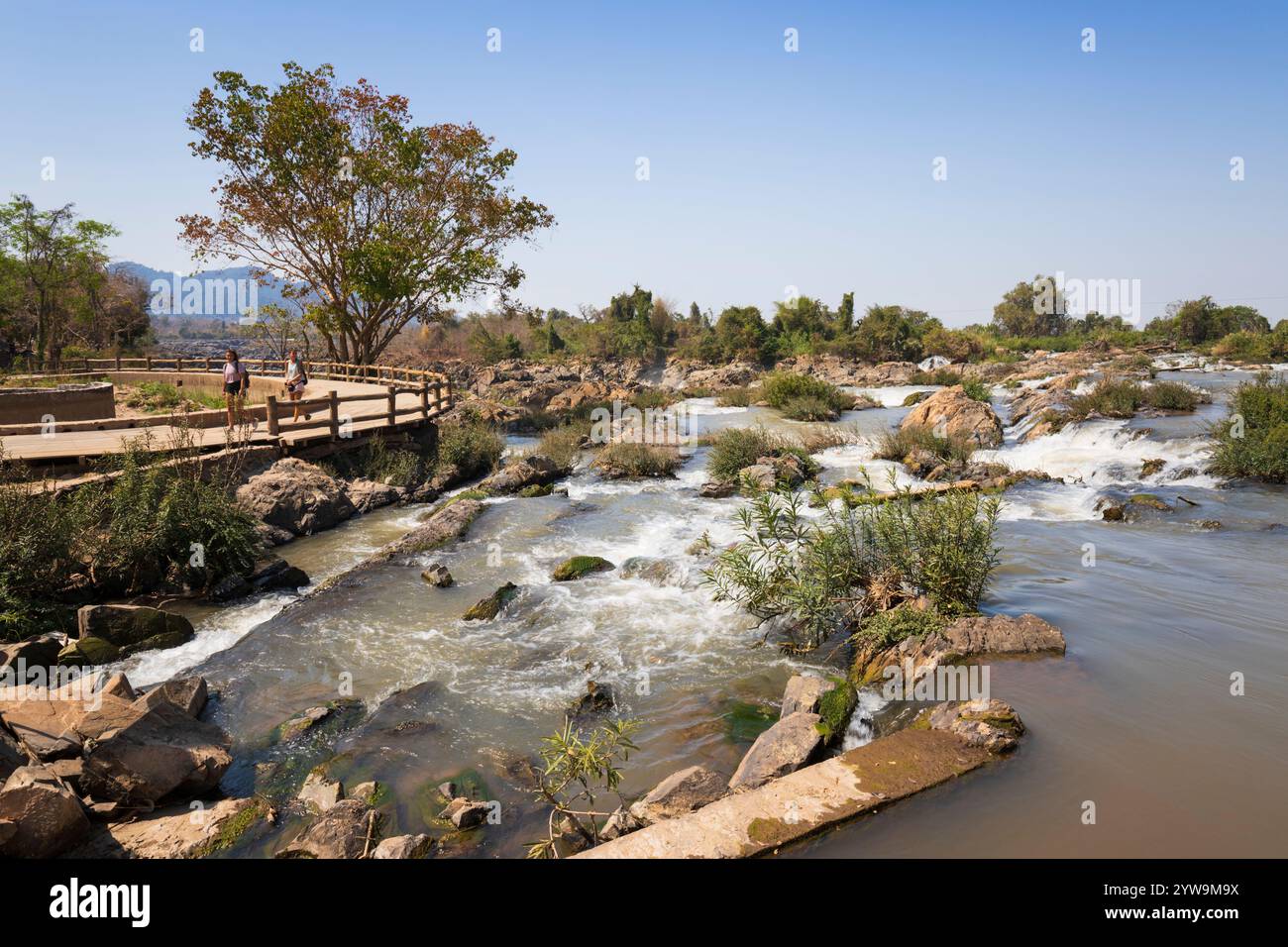 Chutes d'eau Li Phi Somphamit sur l'île de Don Khon sur le fleuve Mékong dans l'archipel des quatre mille îles, province de Champasak, Laos, Asie du Sud-est Banque D'Images