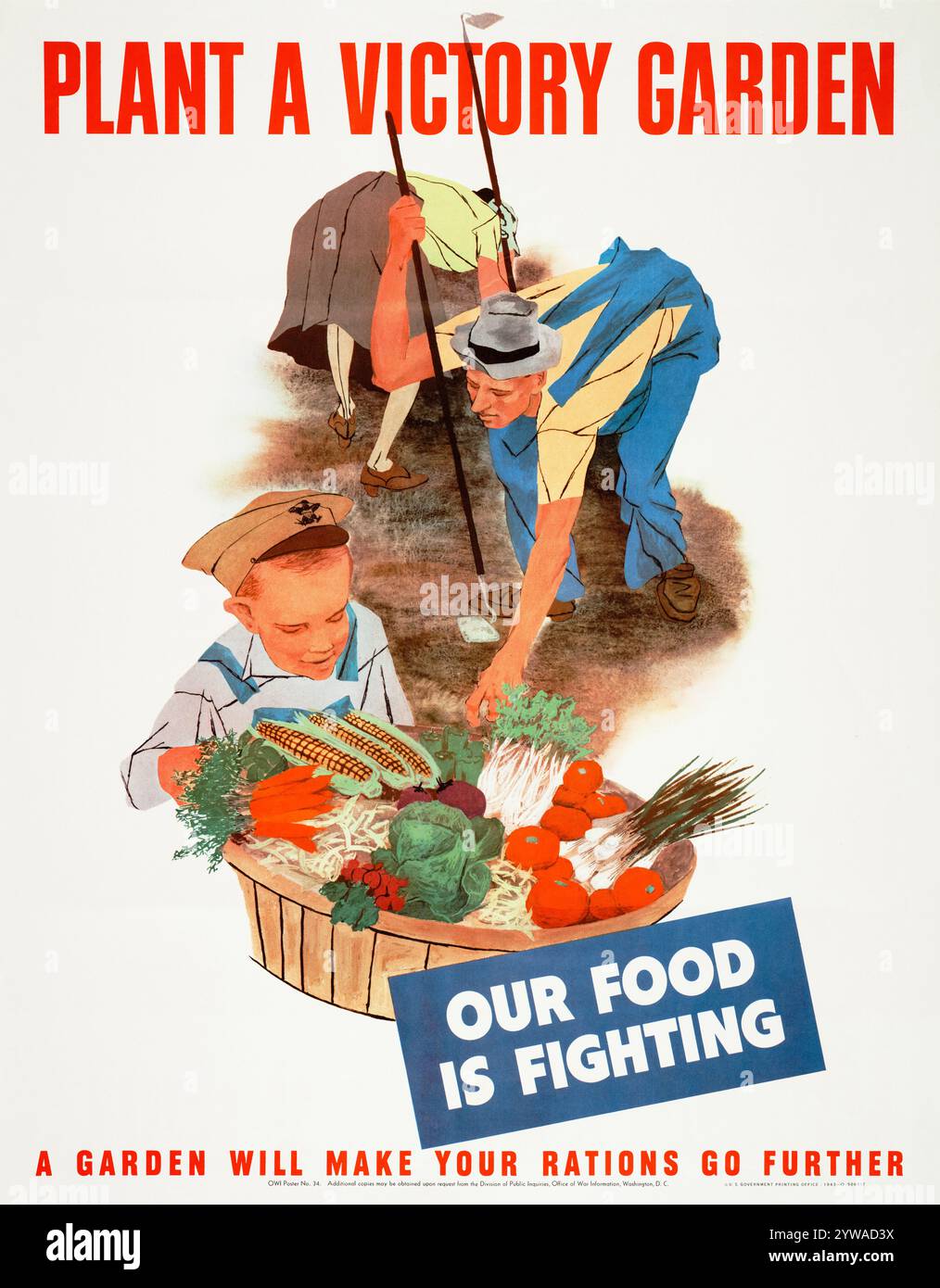 Américain, WW2, affiche de production alimentaire : Plant a Victory Garden, Our Food is Fighting, 1943 Banque D'Images