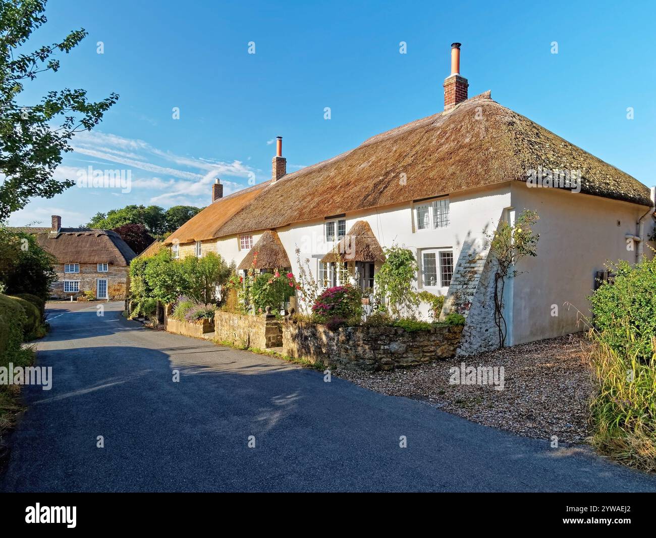 Royaume-Uni, Dorset, Chideock, Sea Hill Lane Cottages. Banque D'Images