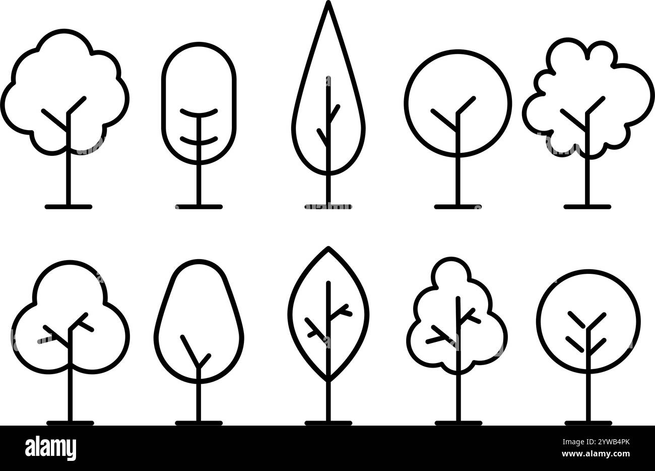 Illustration du contour de l'ensemble d'icônes d'arbre Illustration de Vecteur