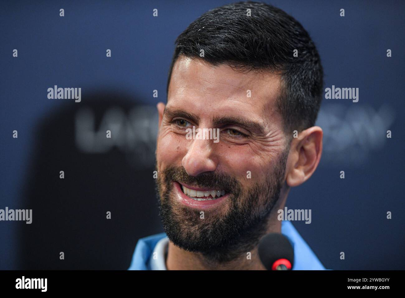 Novak Djokovic (Serbie) lors d’une conférence de presse précédant l’exposition et le match d’adieu de Juan Martin del Potro. Banque D'Images