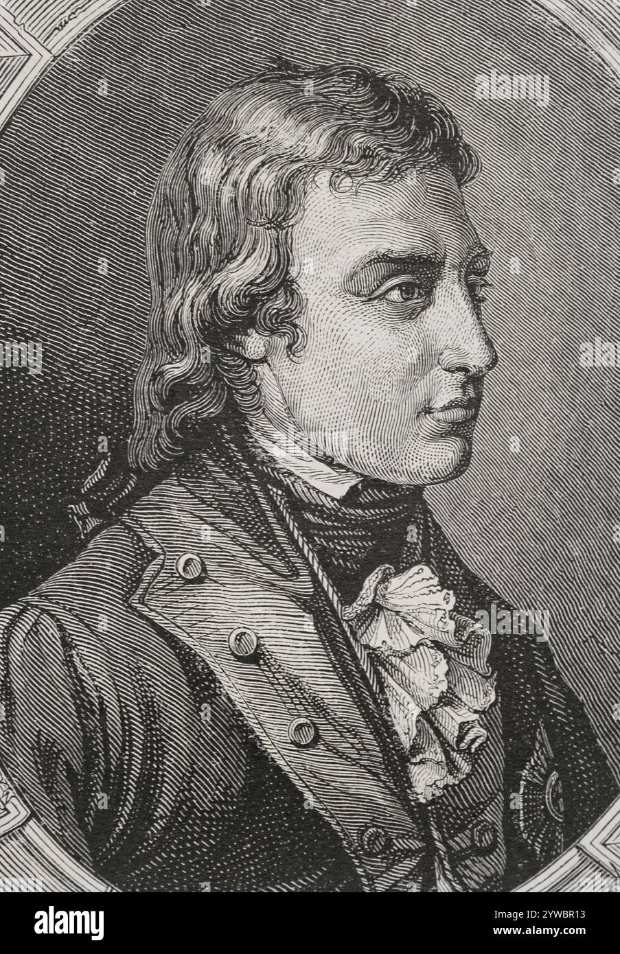 Frédéric-Guillaume II (1744-1797) Roi de Prusse (1786-1797). Portrait. Dessin de Liénard. Gravure. "Histoire de la Révolution française". Volume I, deuxième partie, 1879. Banque D'Images