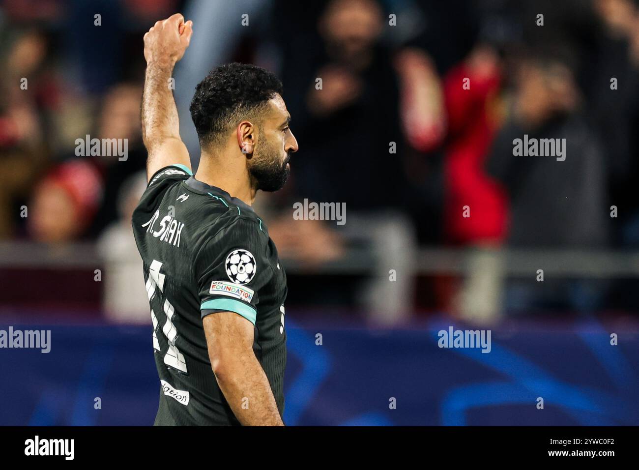 Gérone, Espagne. 10 décembre 2024. Gérone, Espagne, 22 octobre 2024 : Mohamed Salah Hamed Mahrous Ghaly (11 Liverpool FC) célèbre après avoir marqué lors du match de football de l'UEFA Champions League entre Girona FC et Liverpool FC au stade Montilivi de Gérone, Espagne (Judit Cartiel/SPP) crédit : SPP Sport Press photo. /Alamy Live News Banque D'Images