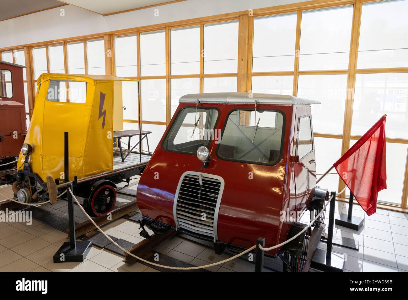 FLAM, Musée ferroviaire norvégien à Flam dédié à l'histoire de la construction de la ligne ferroviaire Flam, chariots motorisés, Norvège, Europe, 2024 Banque D'Images