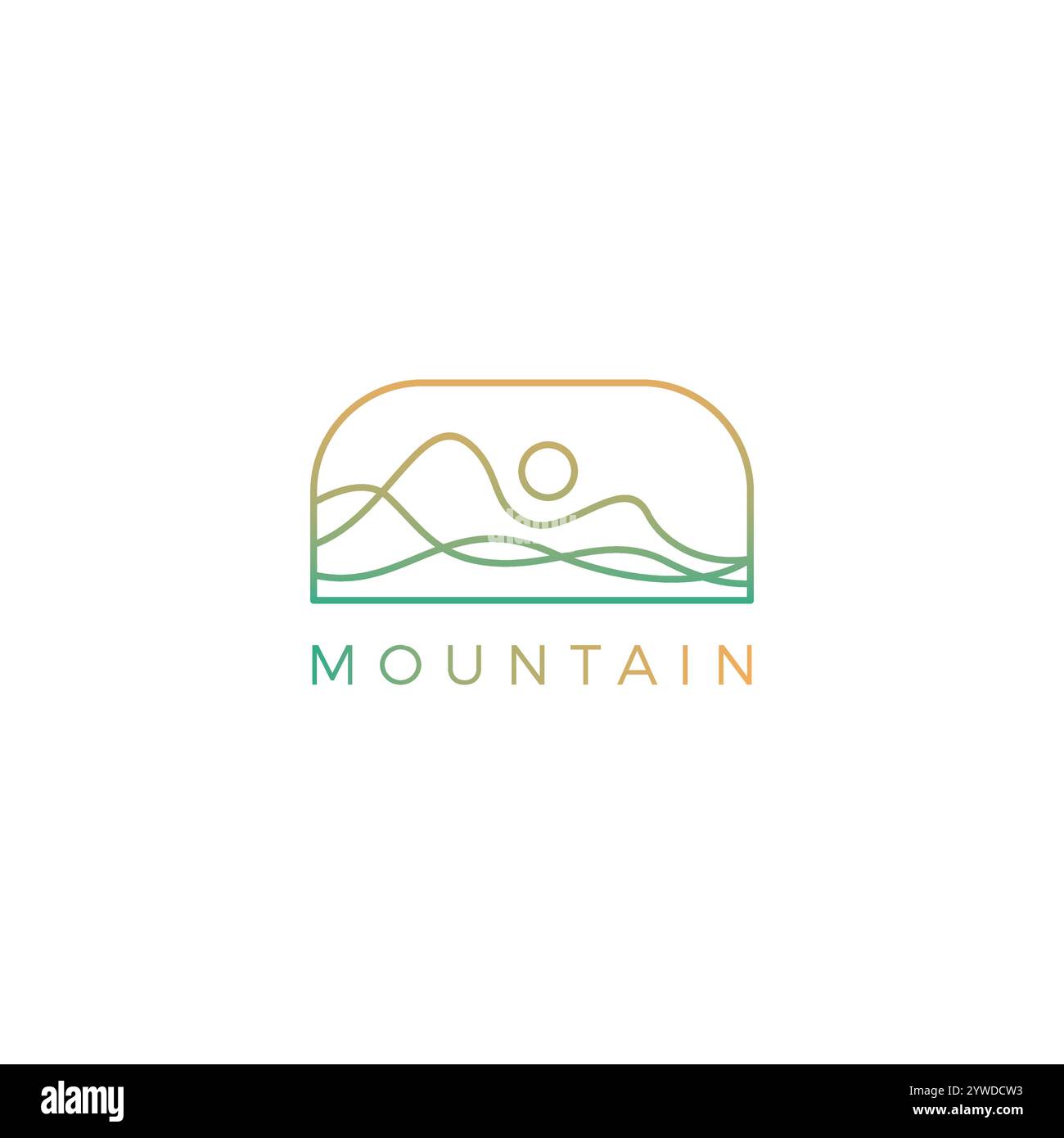 Logo abstrait d'art de ligne de montagnes et de design de soleil Illustration de Vecteur