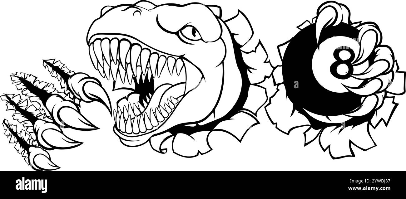 Dinosaur Angry Pool ball billard mascotte dessin animé Illustration de Vecteur