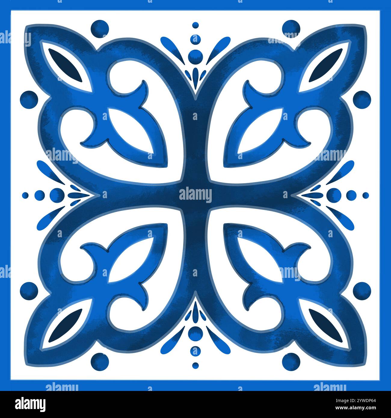 L'illustration est un motif décoratif de style azulejo. Le motif est conçu dans un schéma de couleurs blanc et bleu et contient des motifs géométriques ou floraux uniques souvent trouvés dans les conceptions traditionnelles en céramique Banque D'Images