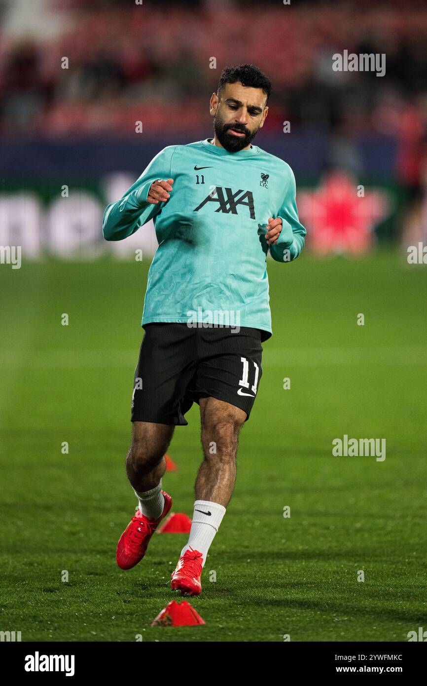 Gérone, Espagne, 10 décembre 2024. Espagne-Football - Champions League - League Stage - Girona FC v Liverpool. 11) Mohamed Salah. Crédit : Joan G/Alamy Live News Banque D'Images