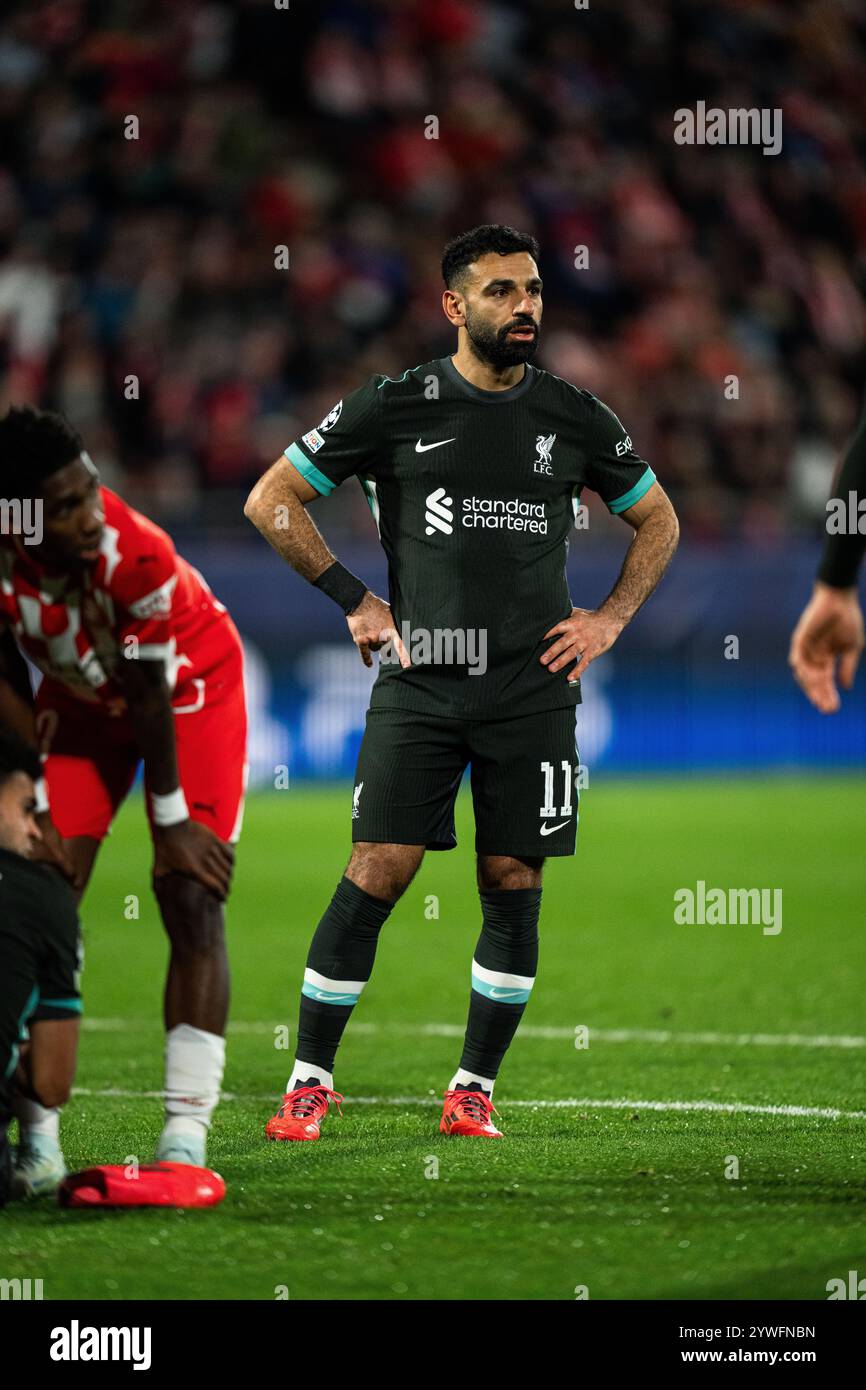 Gérone, Espagne, 10 décembre 2024. Espagne-Football - Champions League - League Stage - Girona FC v Liverpool. 11) Mohamed Salah. Crédit : Joan G/Alamy Live News Banque D'Images