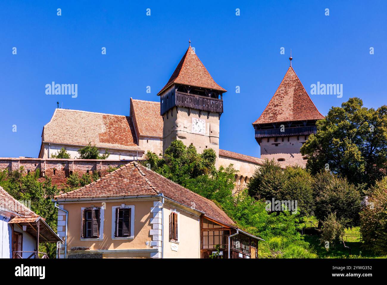 L'église fortifiée luthérienne d'Alma VII, Transylvanie, Roumanie Banque D'Images