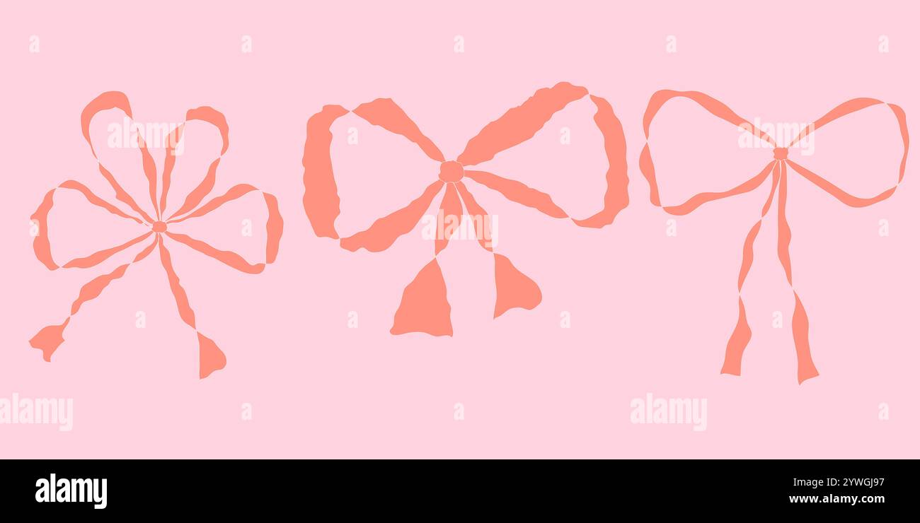 Fond d'arc vintage girly rose aquarelle. Archet pour décor de cheveux plat. Rubans isolés. Accessoires tendance pour filles. Collection d'éléments de coiffure mignons Illustration de Vecteur