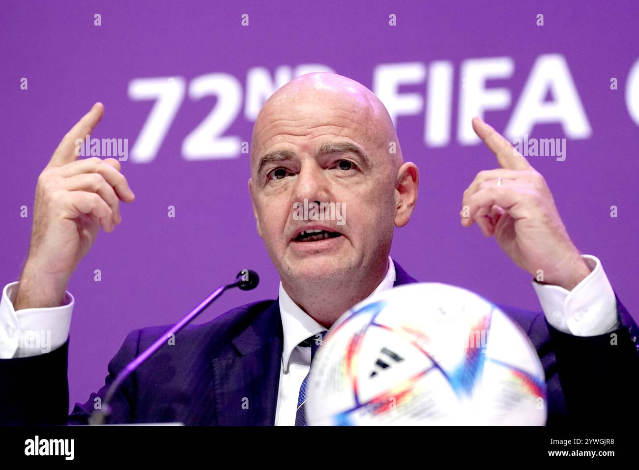 Photo du président de la FIFA, Gianni Infantino, datée du 31/03/22. L’Association de football soutiendra la candidature de l’Arabie saoudite pour accueillir la Coupe du monde 2034 lors d’un congrès de la FIFA en ligne mercredi après-midi, a appris l’agence de presse PA. Date d'émission : mercredi 11 décembre 2024. Banque D'Images