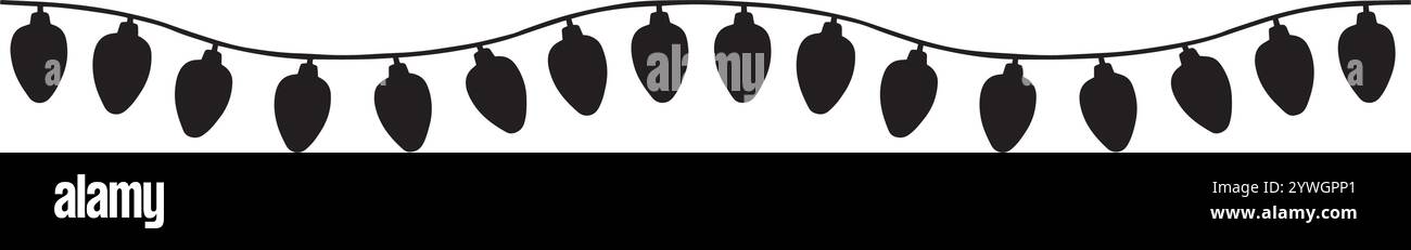 Guirlande de lumières de Noël bordure sans couture. Illustration graphique vectorielle. Ampoules festives suspendues. Modèle sans fin. Fond de vacances d'hiver Illustration de Vecteur