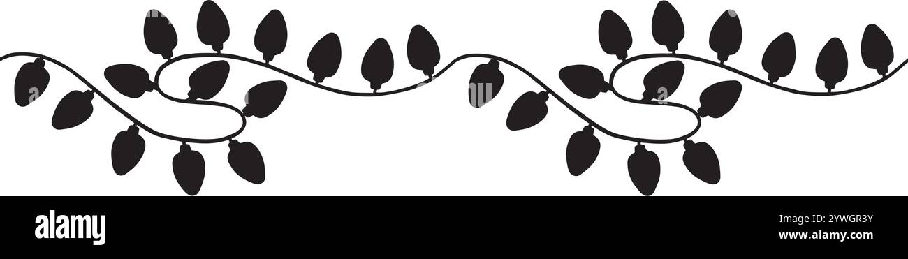 Guirlande de lumières de Noël bordure sans couture. Illustration graphique vectorielle. Ampoules festives suspendues. Modèle sans fin. Fond de vacances d'hiver Illustration de Vecteur