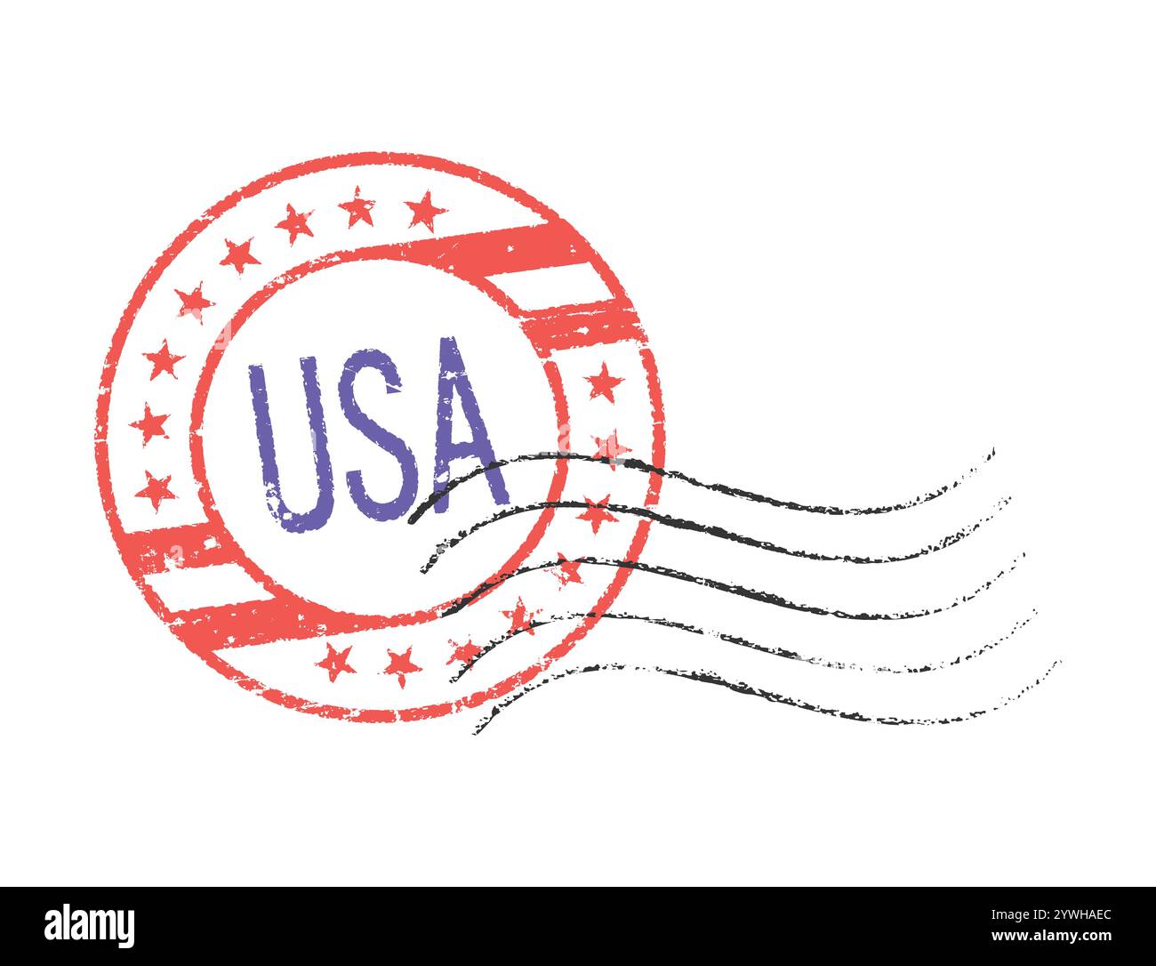 Un timbre postal en caoutchouc USA. Utilisé pour l'estampillage du courrier pour indiquer le paiement de l'affranchissement. Illustration de Vecteur