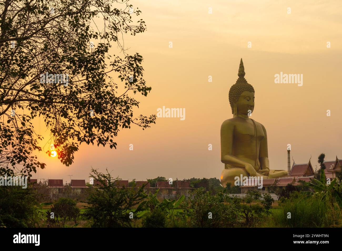Wat Muang est un ancien temple de la province d'Ang Thong. La grande statue de Bouddha a été construite en 2008. Il est le plus grand en Thaïlande et bénédictions lors de la visite Banque D'Images