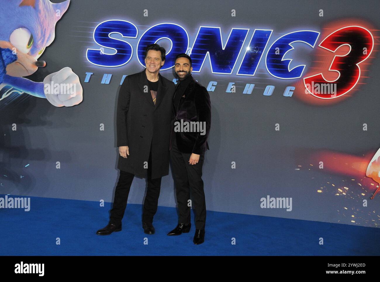 Jim Carrey et Lee Majdoub à l'avant-première du film britannique « Sonic the Hedgehog 3 », Cineworld Leicester Square, Leicester Square, le mardi 10 décembre 2024 à Londres, Angleterre, Royaume-Uni. CAP/CAN ©CAN/Capital Pictures Banque D'Images