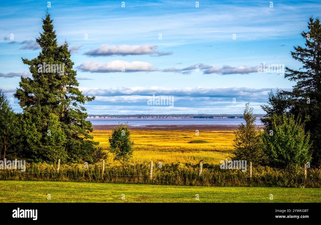 Vue à travers les champs d'automne de la baie de Fundy à Hopewell Cape Nouveau-Brunswick Canada Banque D'Images