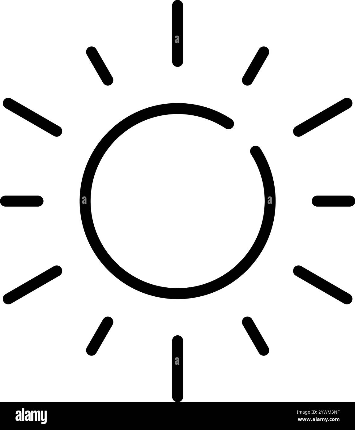 Icône de ligne de soleil. Signe vectoriel de contour de luminosité. Pictogramme de style linéaire de réglage de l'intensité. Symbole, illustration du logo. Contour modifiable Illustration de Vecteur