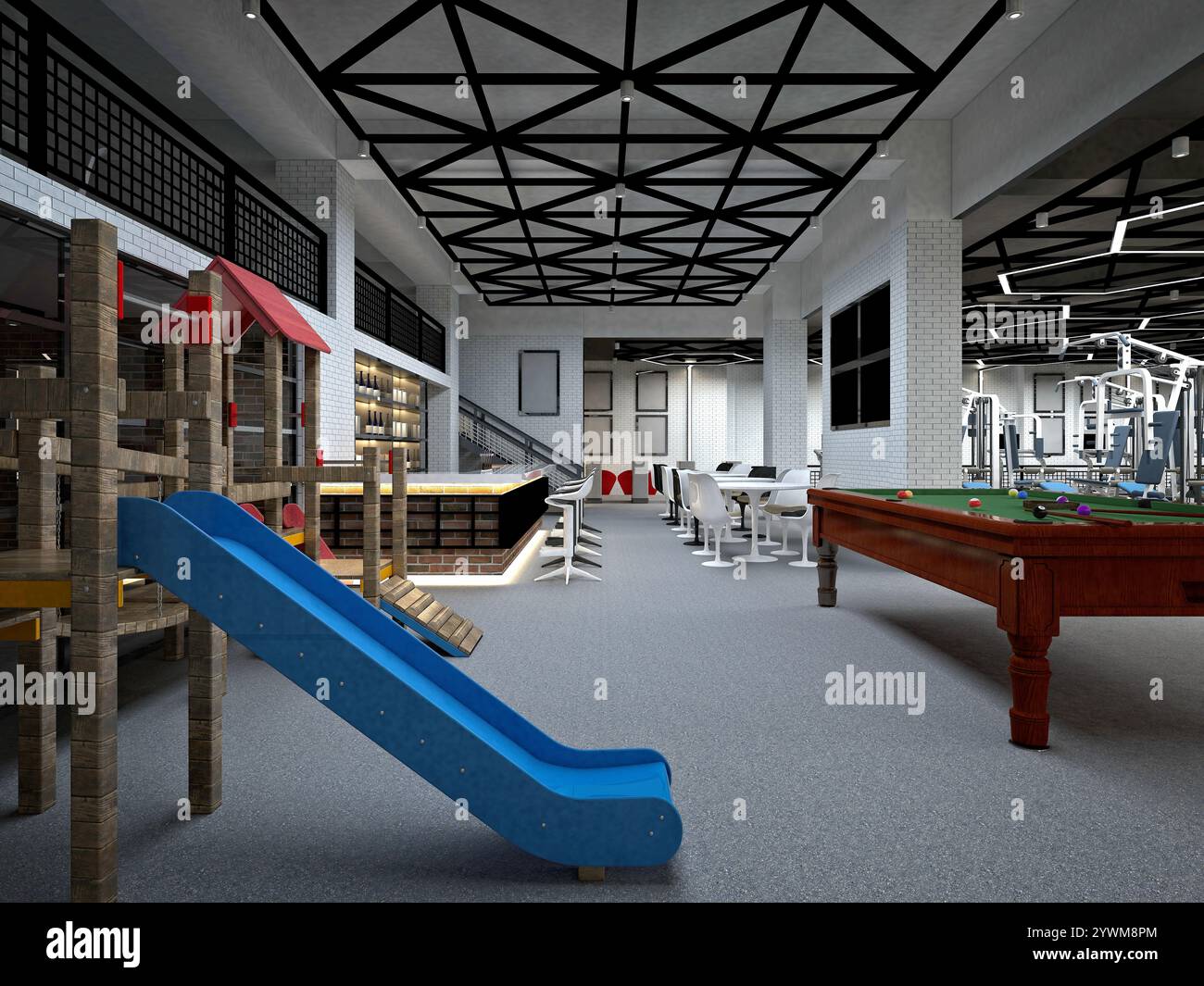 studio de plaques de fitness de rendu 3d. Banque D'Images