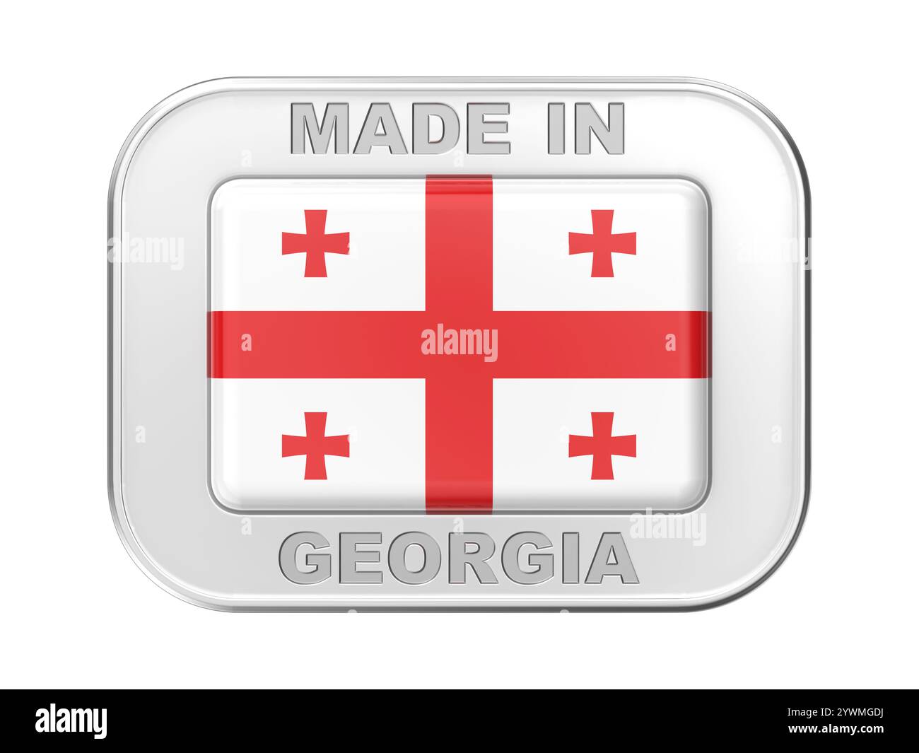 Fabriqué en Géorgie, badge argenté avec le drapeau de Géorgie Banque D'Images