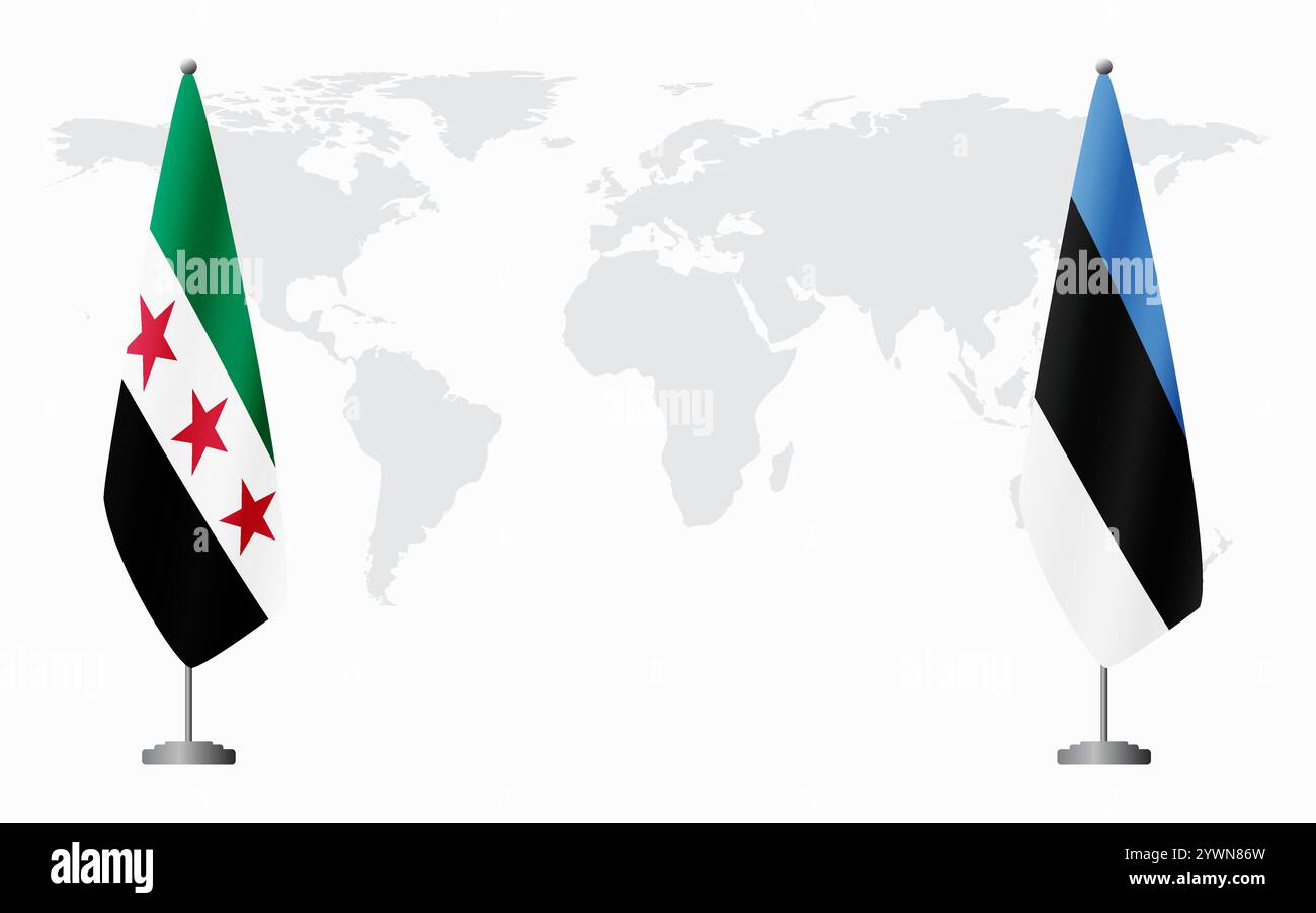La révolution syrienne et l'Estonie drapeaux pour la réunion officielle sur fond de carte du monde. Illustration de Vecteur