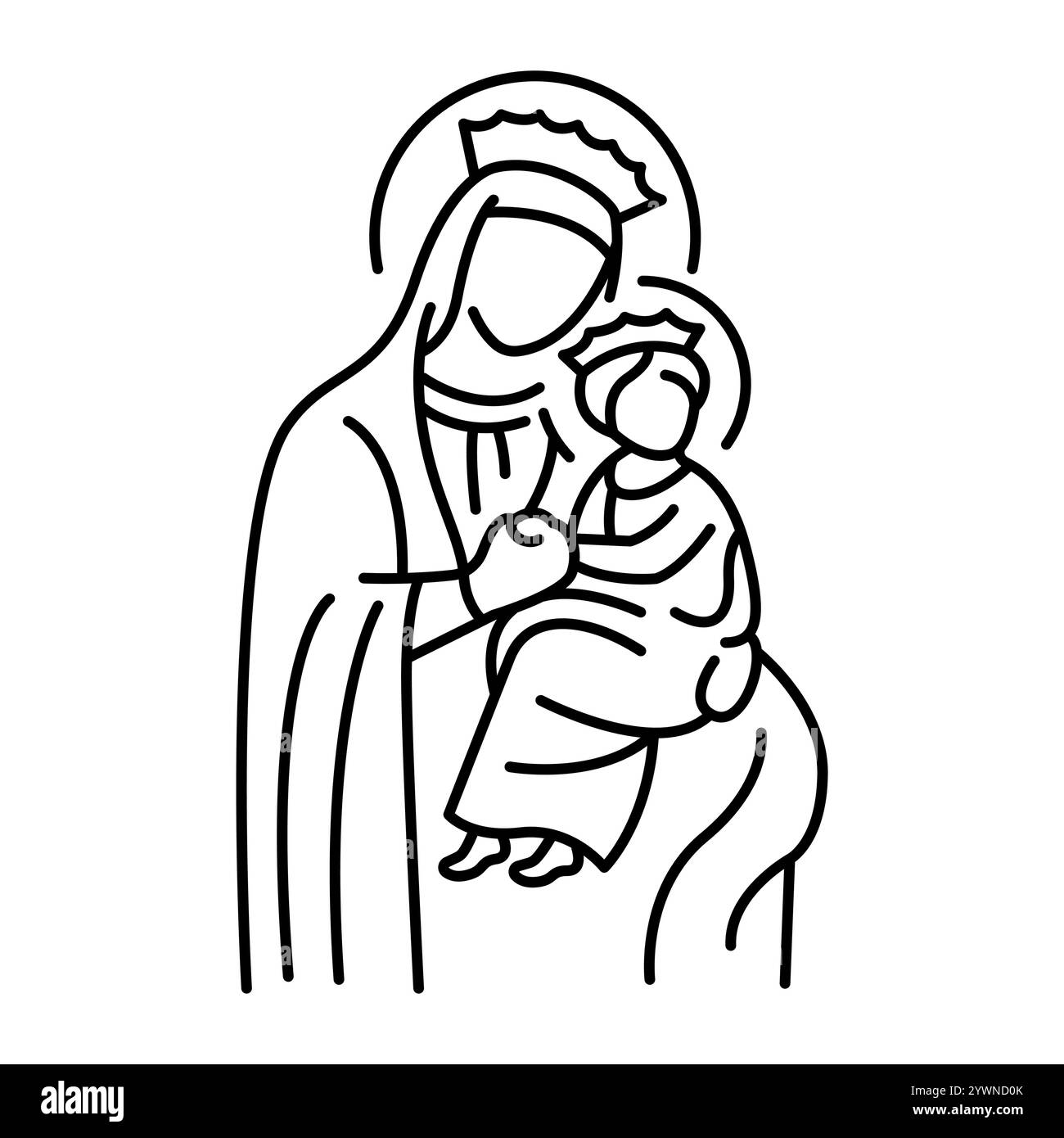 Assomption de la Bienheureuse Vierge mère de Dieu icône de ligne noire. Concept de vacances chrétiennes. Contour modifiable Illustration de Vecteur