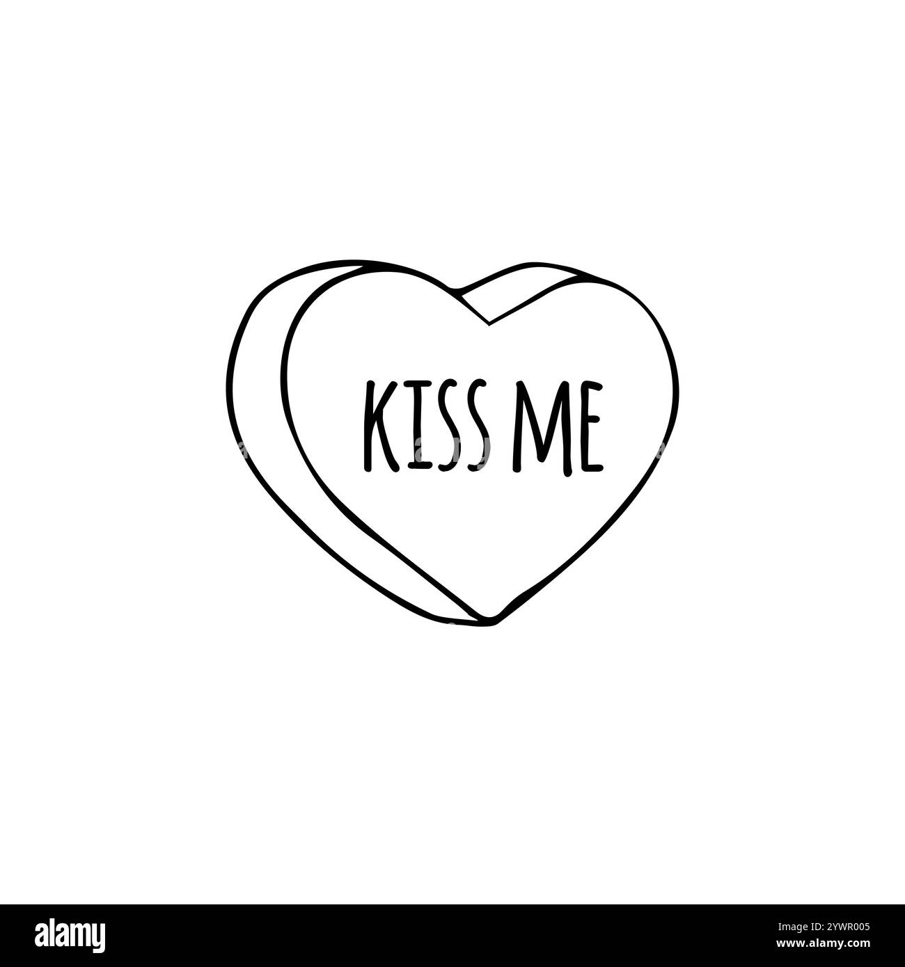 Vecteur noir dessiné à la main doodle bonbon cœur doux isolé sur fond blanc. Texte de conversation de dessin animé à contour plat doux pour la Saint-Valentin Illustration de Vecteur