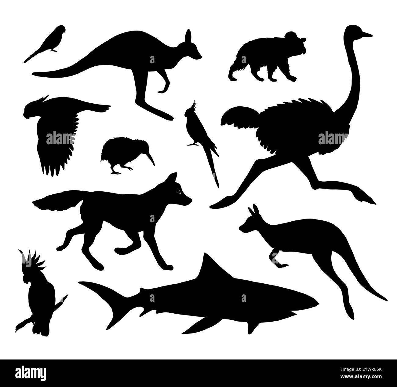 Vector Set bundle de silhouette noire australienne d'animaux sauvages isolé sur fond blanc Illustration de Vecteur
