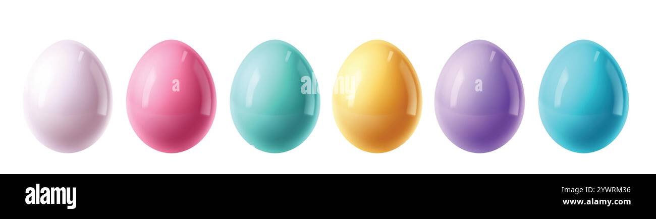 Œufs de Pâques ensemble clipart simple. Oeuf de pâques Uni coloré dans des éléments clipart lisses, en plastique et brillants pour la célébration traditionnelle de la chasse. Vecteur Illustration de Vecteur