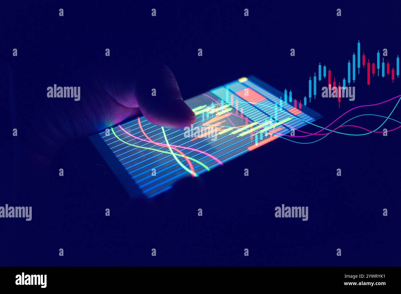 Investissement en actions, fintech, prix de l'action, prix de l'action, gestion d'actifs, financier, graphique boursier, argent Banque D'Images
