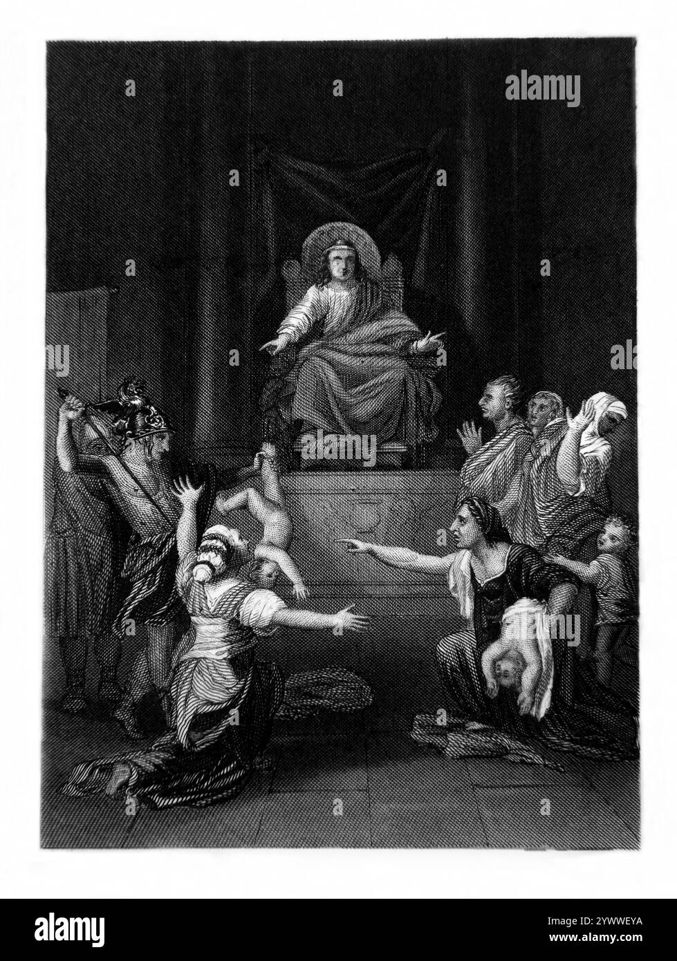 Illustration du jugement de Salomon - deux mères vivant dans la même maison avaient chacune un enfant en bas âge un était mort et chaque mère a argumenté la vie Banque D'Images