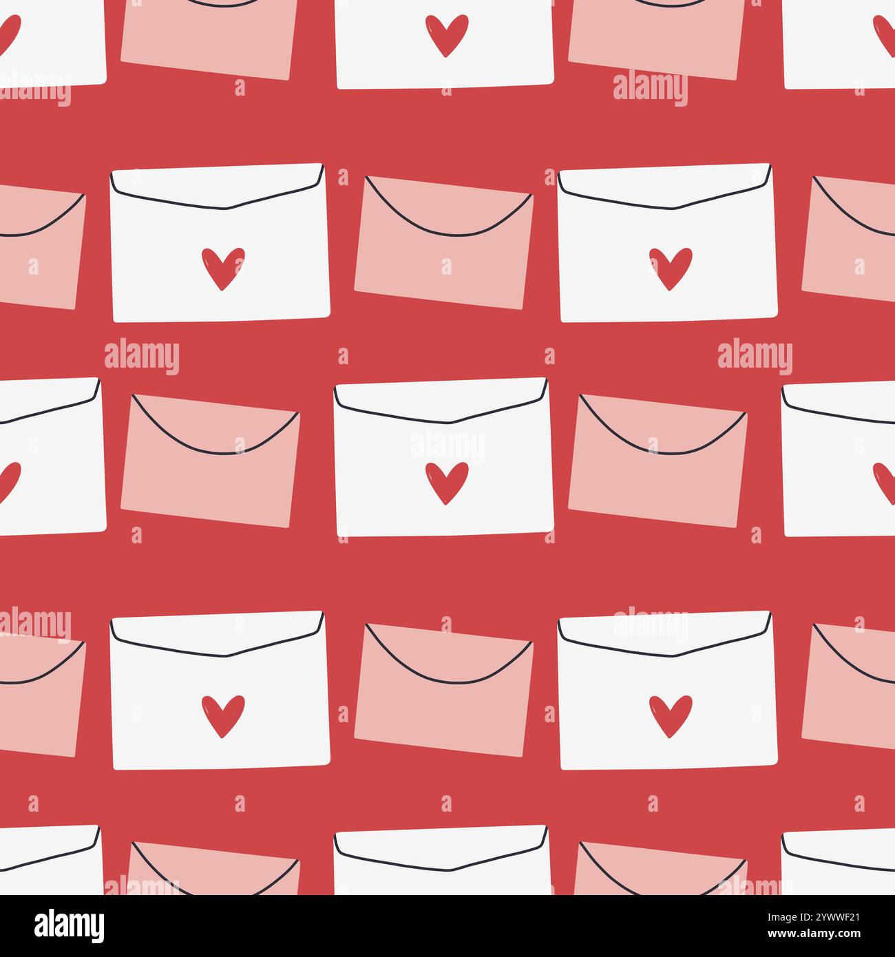 Enveloppe sans couture. Courrier de la Saint-Valentin. Enveloppes simples ouvertes et fermées, décorées de coeurs. Fond de vacances pour l'emballage, textile Illustration de Vecteur