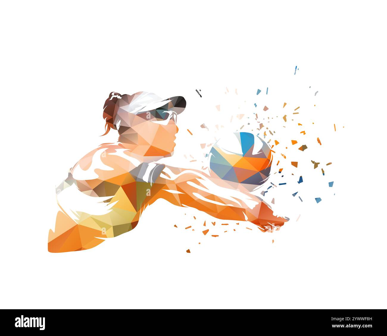 Femme de volley-ball de plage, illustration vectorielle basse poly isolée. Athlète féminine de sport d'été Illustration de Vecteur