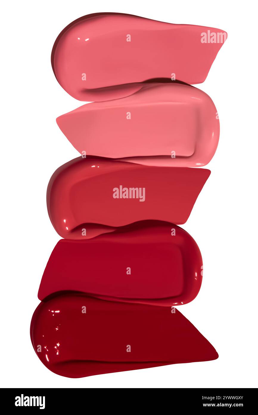 Composition de frottis de rouge à lèvres dans différentes nuances ou textures de rouge à lèvres sur un fond vide. Produit de beauté, couleurs riches et vibrantes. Banque D'Images