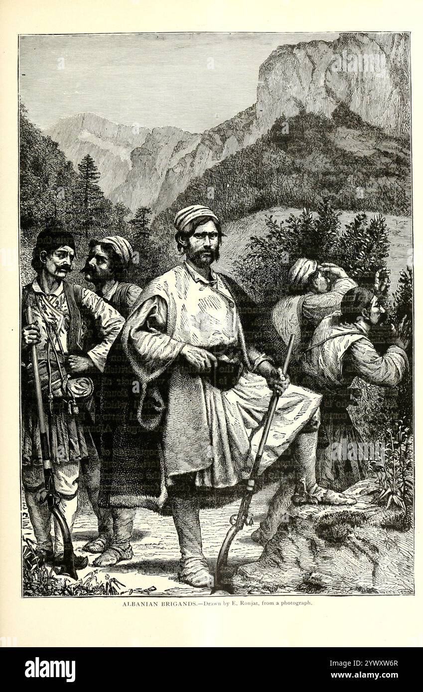 BRIGANDS ALBANAIS. Tiré par E. Ronjat DES ARYENS OCCIDENTAUX / les Grecs du volume 3 de l'histoire universelle de Ridpath : un compte rendu de l'origine, de la condition primitive et du développement ethnique des grandes races de l'humanité, et des principaux événements dans l'évolution et le progrès de la vie civilisée entre les hommes et les Nations, à partir de sources récentes et authentiques avec une enquête préliminaire sur le temps, le lieu et la manière du commencement par Ridpath, John Clark, 1840-1900 publié en 1897 Banque D'Images