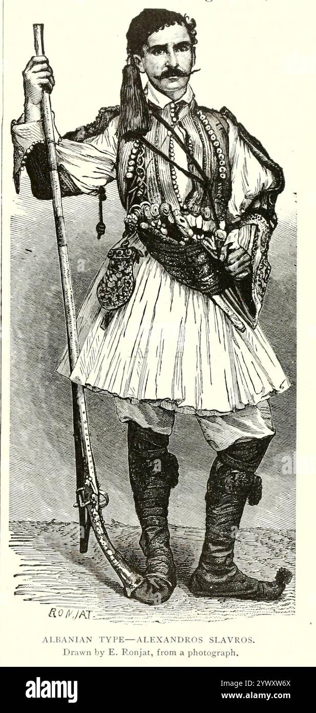 ALBANAIS ALEXANDROS SLAVROS. Tiré par E. Ronjat DES ARYENS OCCIDENTAUX / les Grecs du volume 3 de l'histoire universelle de Ridpath : un compte rendu de l'origine, de la condition primitive et du développement ethnique des grandes races de l'humanité, et des principaux événements dans l'évolution et le progrès de la vie civilisée entre les hommes et les Nations, à partir de sources récentes et authentiques avec une enquête préliminaire sur le temps, le lieu et la manière du commencement par Ridpath, John Clark, 1840-1900 publié en 1897 Banque D'Images