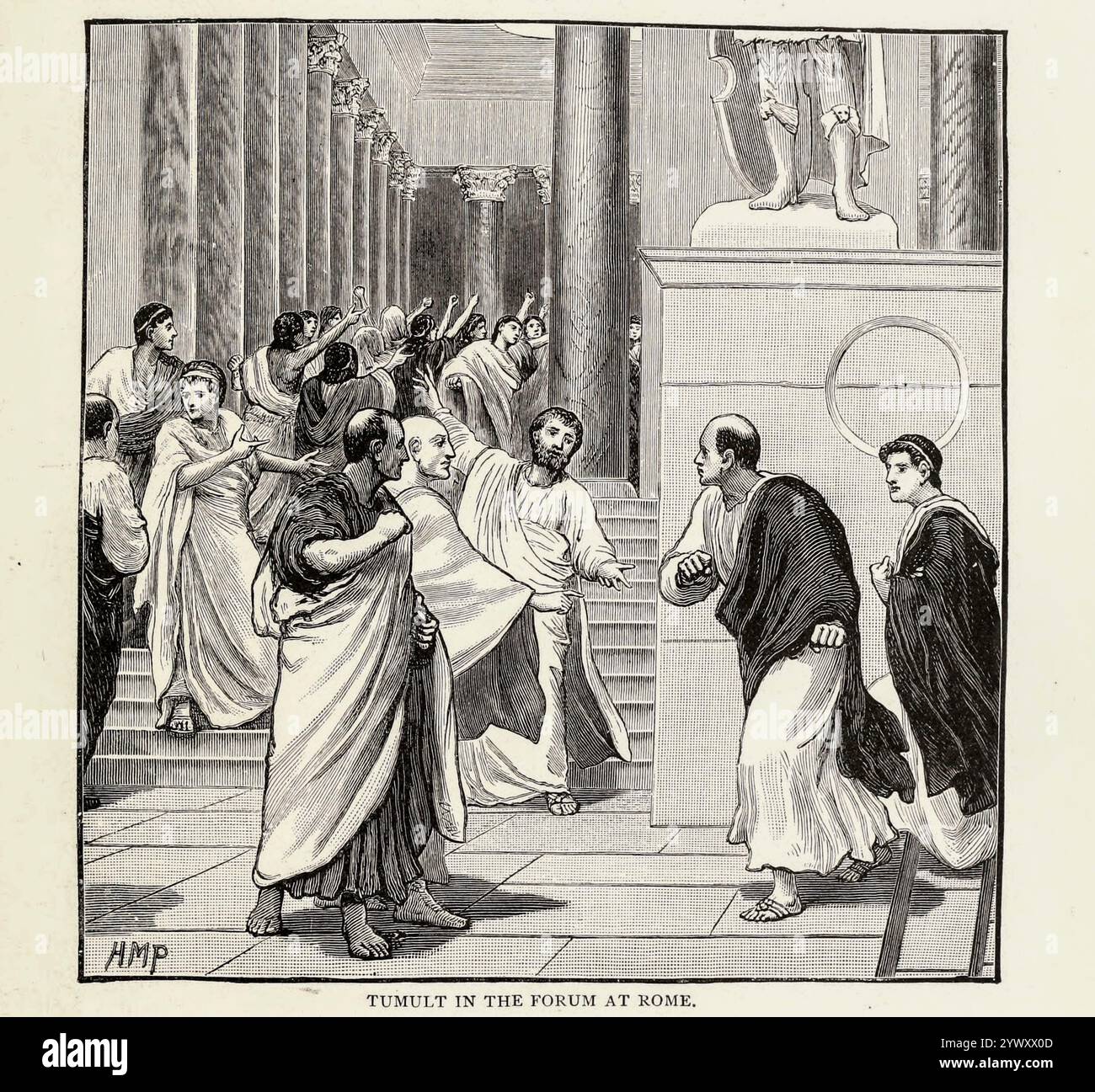 TUMULTE DANS LE FORUM DE ROME illustration du livre VIII les Romains du volume 3 de l'histoire universelle de Ridpath : un compte rendu de l'origine, de la condition primitive et du développement ethnique des grandes races de l'humanité, et des principaux événements dans l'évolution et le progrès de la vie civilisée entre les hommes et les Nations, à partir de sources récentes et authentiques avec une enquête préliminaire sur le temps, le lieu et la manière du commencement par Ridpath, John Clark, 1840-1900 publié en 1897 Banque D'Images