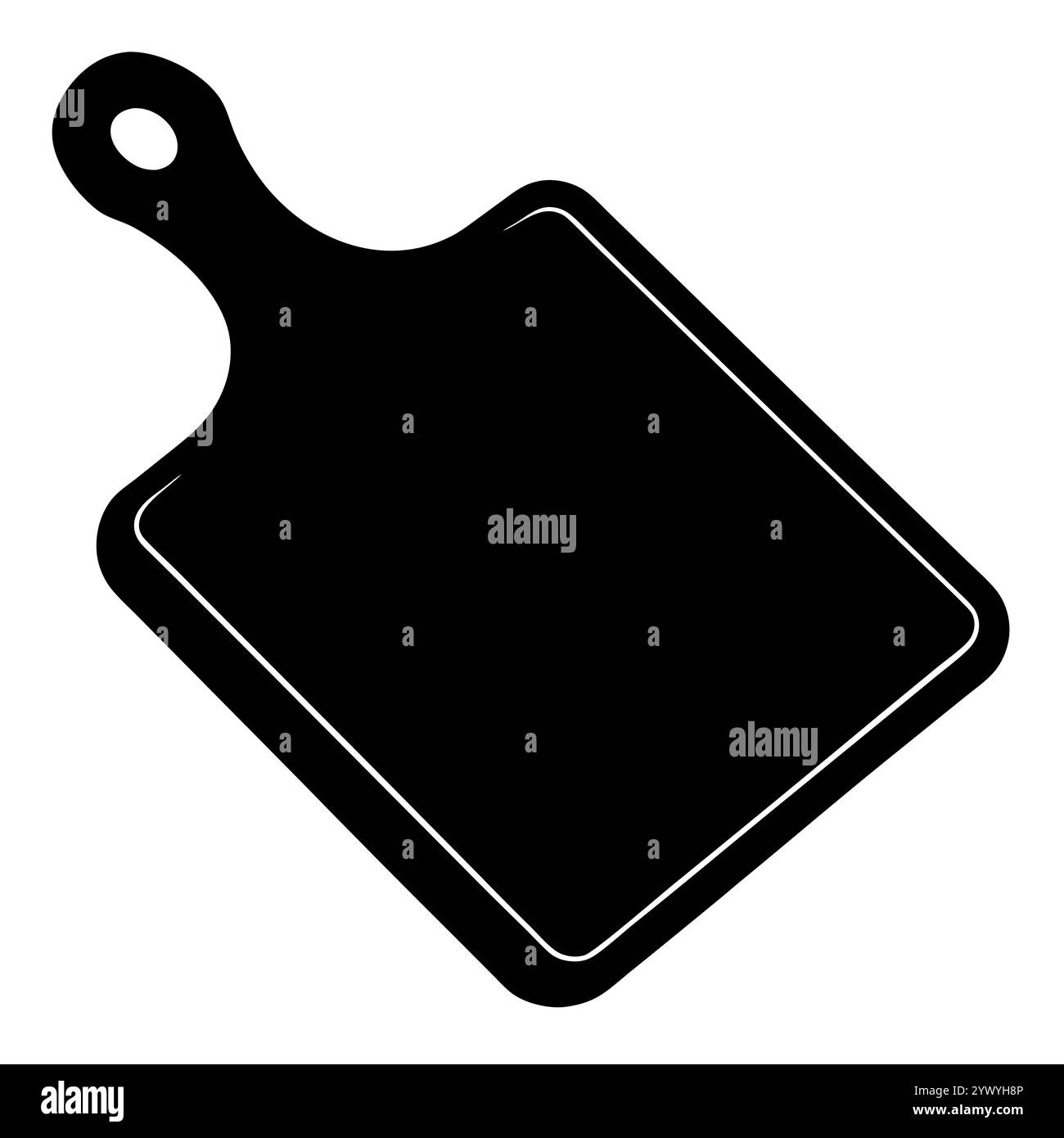 Une silhouette épurée et minimaliste d'une planche à découper en bois avec une poignée. Illustration de Vecteur