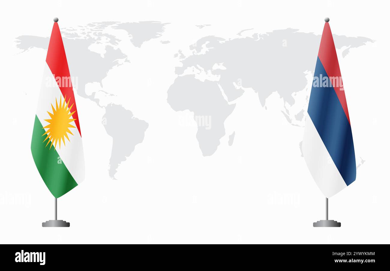 Kurdistan et Serbie civile drapeaux pour la réunion officielle sur fond de carte du monde. Illustration de Vecteur
