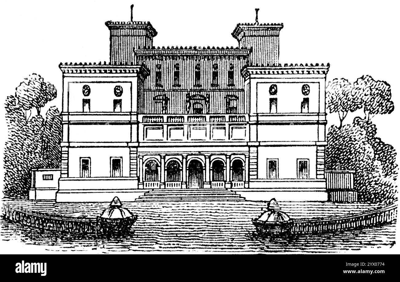 Façade de la Villa Borghèse et des jardins, Rome, Italie, Europe du Sud, illustration historique 1877 Banque D'Images