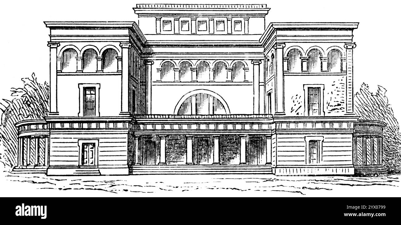 Façade arrière du XIXe siècle Villa Torlonia, Rome, Italie, Europe du Sud, illustration historique 1877 Banque D'Images