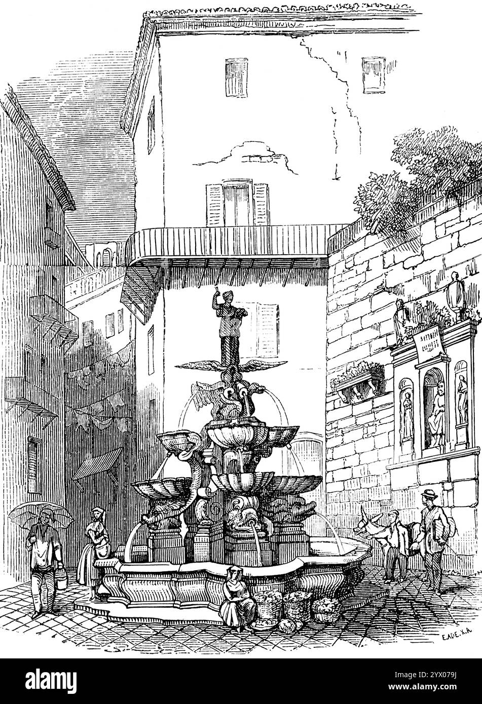 Fontaine Fontana Caraffa, Palerme, Sicile, Italie, Europe du Sud, illustration historique 1877 Banque D'Images