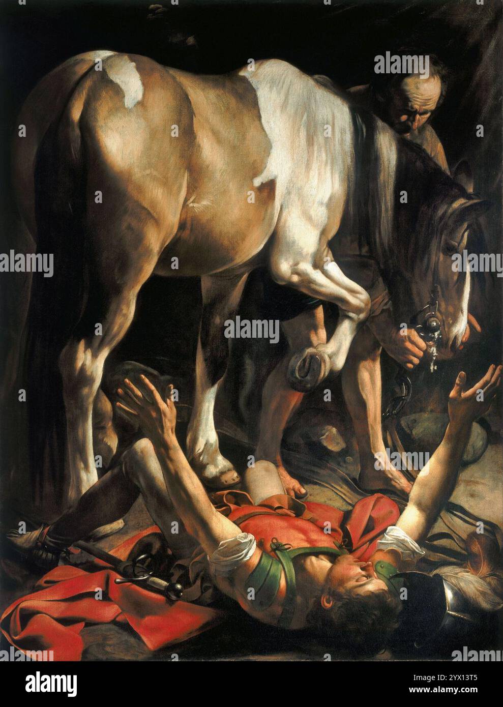 La conversion à la façon d'Damascus-Caravaggio (c.1600-1) Banque D'Images