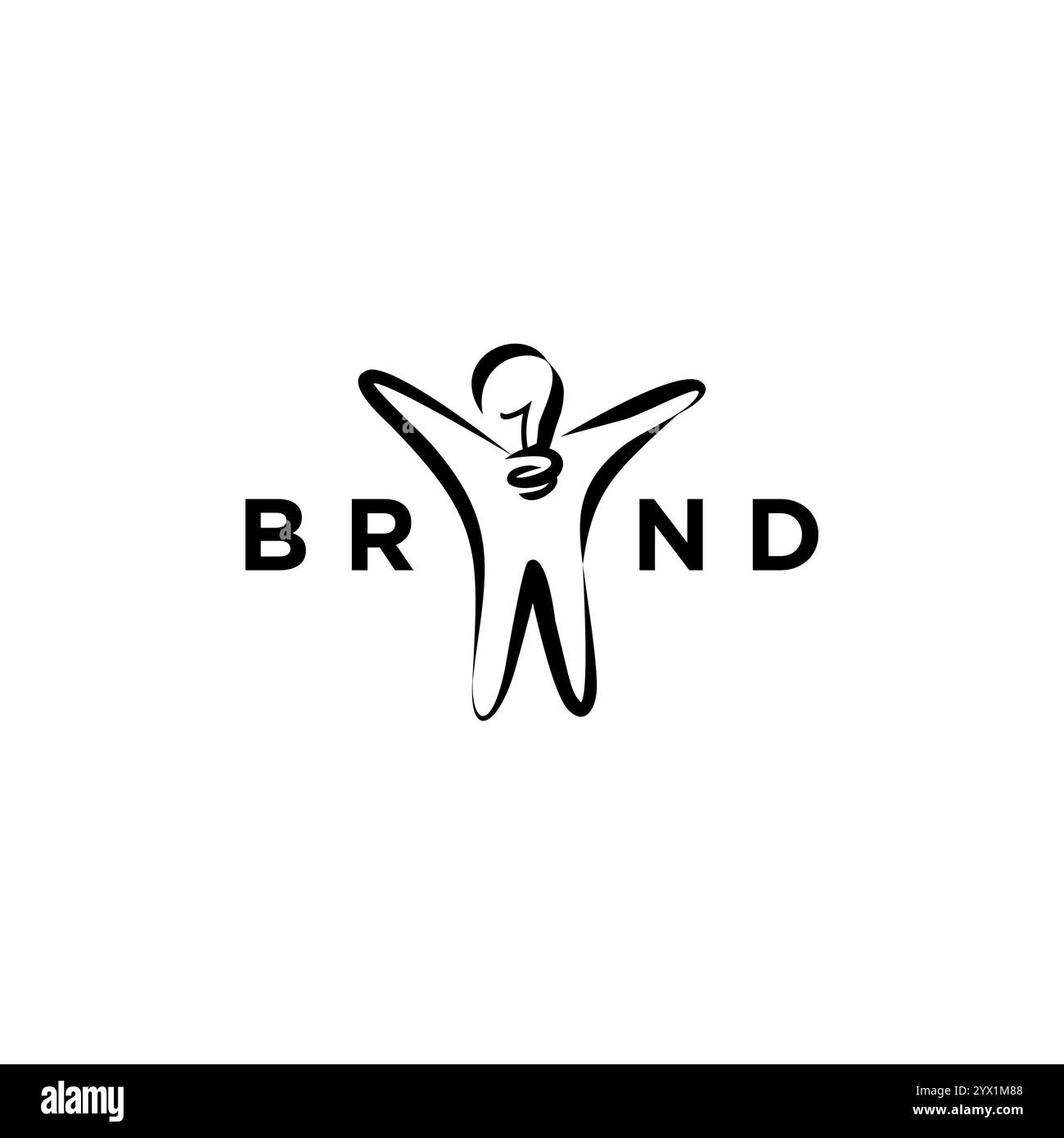 Simple lampe homme Silhouette. Abstrait Line lampe homme debout avec deux mains soulevées Design. Illustration de Vecteur