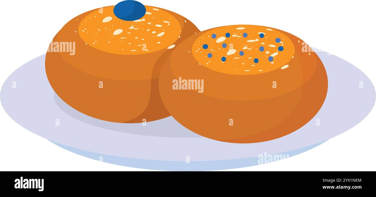 Assiette de deux pains challah avec garnitures festives Vector Illustration de Vecteur