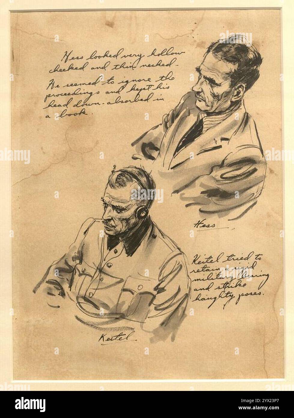 Portraits de Rudolph Hess et Wilhelm Keitel créés lors du procès des grands criminels de guerre allemands à Nuremberg - Ed Vebell. Banque D'Images