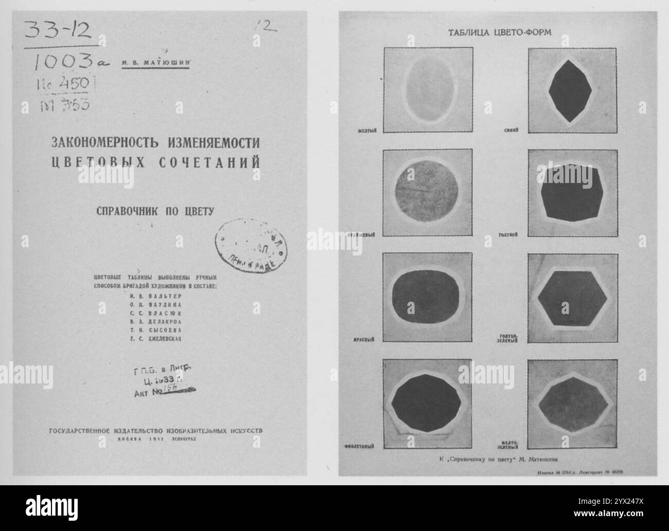 Cartes de couverture et de forme de couleur à partir de ''les lois de la variabilité des combinaisons de couleurs. A Handbook of Color (Moscou, Leningrad 1932)''. Banque D'Images